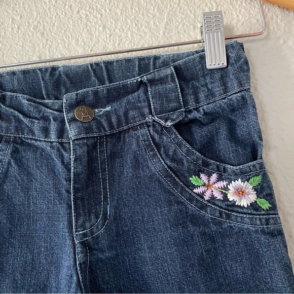 Beetlejuice London Flare Jeans Girls Size 8 Blue Dark Wash Denim Embroidered - Picture 5 of 14